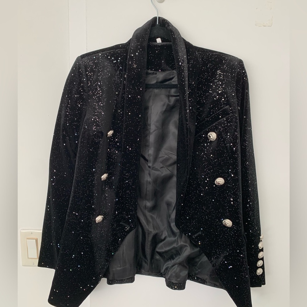 NEW Sparkly glitter black velvet party blazer jacket
